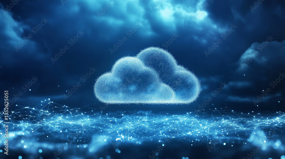 Poster cloud computing technology concept upload-download transfer database to cloud. there is a small whit