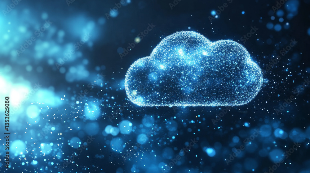 Poster cloud computing technology concept upload-download transfer database to cloud. there is a small whit