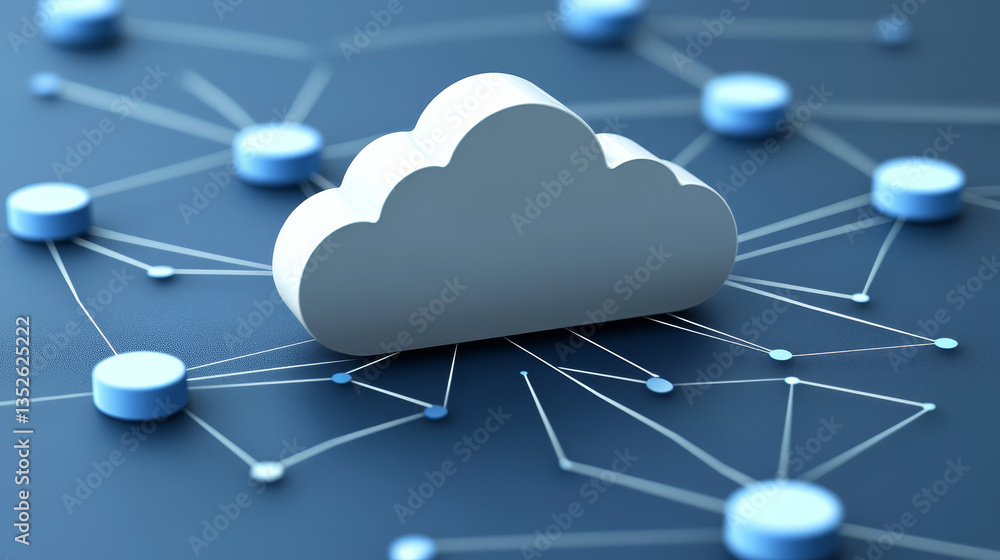 Poster cloud and edge computing technology data transfer concept. a large cloud icon is in the center. abst