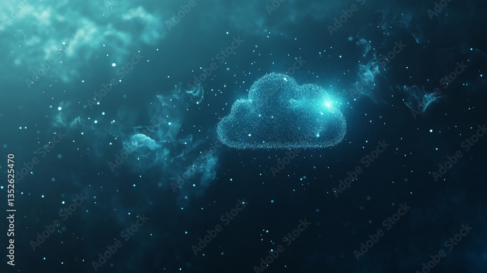 Poster storage technology concepts transfer data to cloud computing platforms. a large cloud icon stands ou