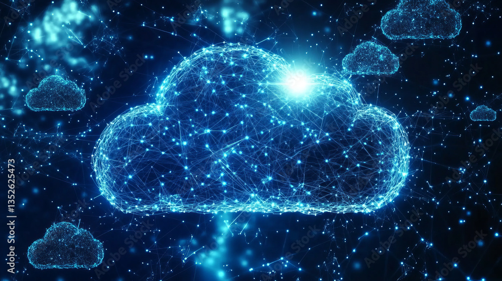 Poster storage technology concepts transfer data to cloud computing platforms. a large cloud icon stands ou