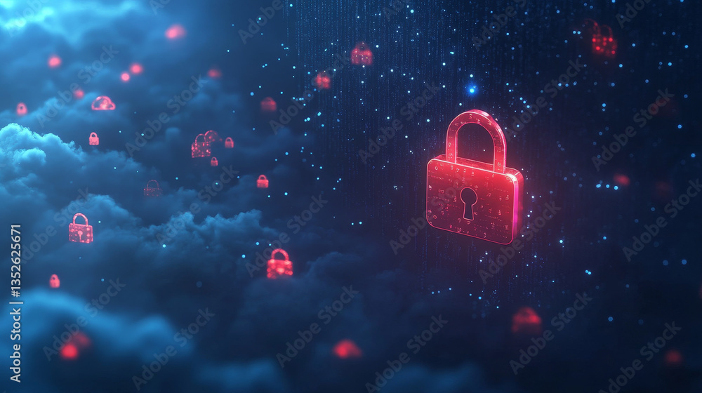 Poster storage technology concepts transfer data to cloud computing platforms. the cloud icon and padlock s