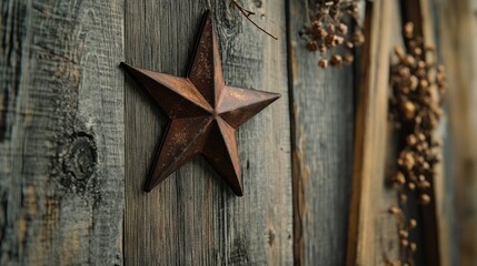 Fototapeta premium Rustic Vintage Western Star for a Country Christmas Celebration in a Cedar Barn Setting