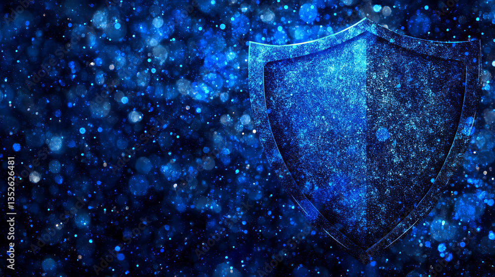 Poster cybersecurity technology privacy concept to protect data. there is a shield on the right hand side. 