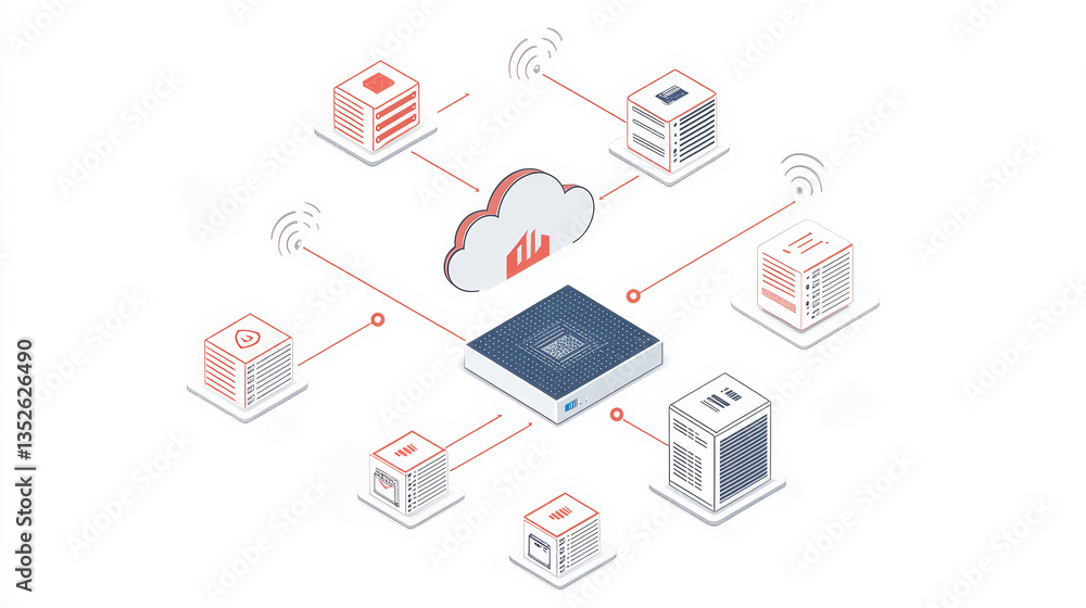 Poster cloud and edge computing technology concepts with cybersecurity data protection. a large cloud icon 