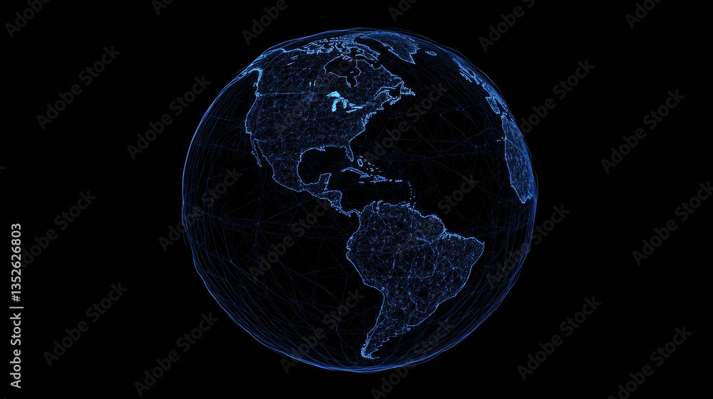 Poster concept of global internet network connection technology. the world stands out in the middle and the