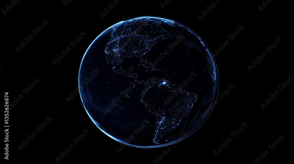 Poster concept of global internet network connection technology. the world stands out in the middle and the