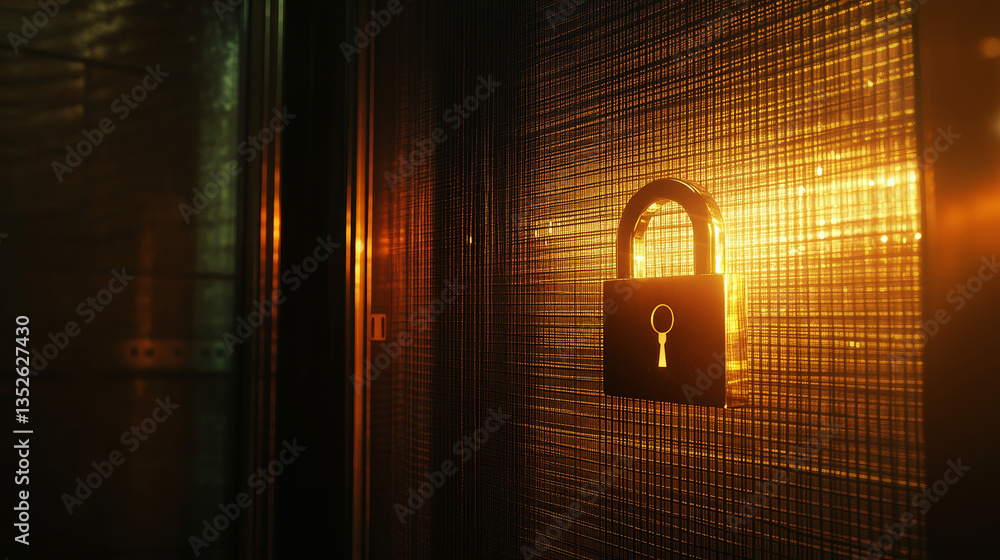 Poster hud padlock icon cyber security, digital data network protection, future technology digital data net