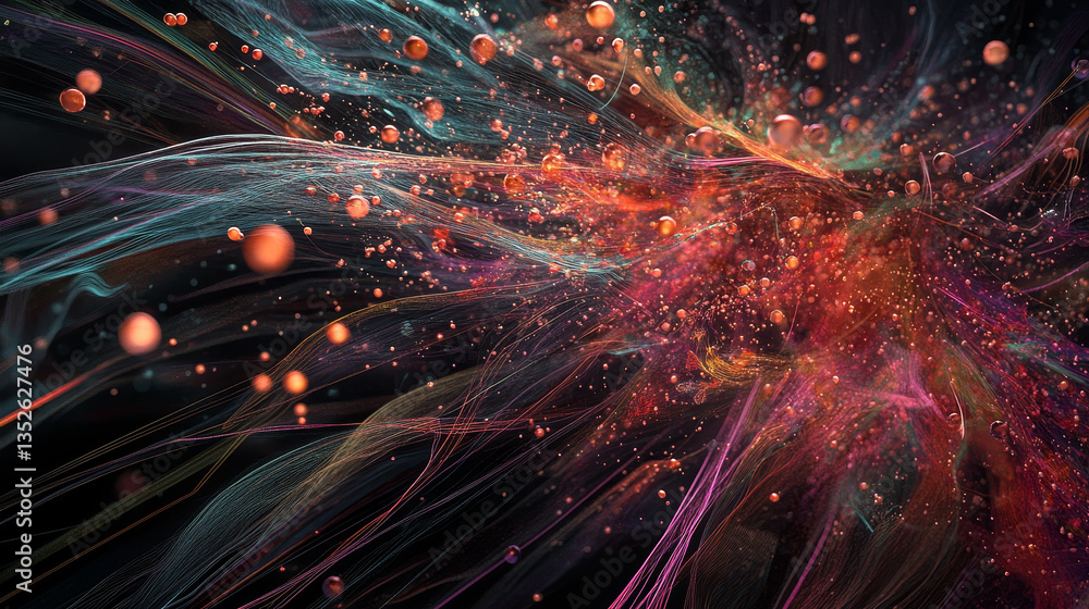 Poster abstract digital matrix particles flow, digital data connection, technology concept.