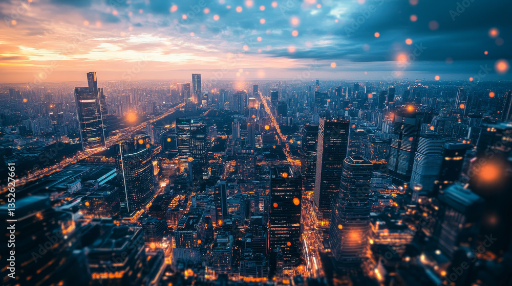 Poster metaverse and smart city of cyberspace digital data of futuristic and technology, internet and big d