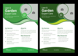 lawn & garden flyer design template landscaping services Tree and gardening service poster leaflet design. lawnmower flyer. Lawn care social media post promotion template design 