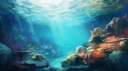 A photo of an underwater seascape watercolor paint