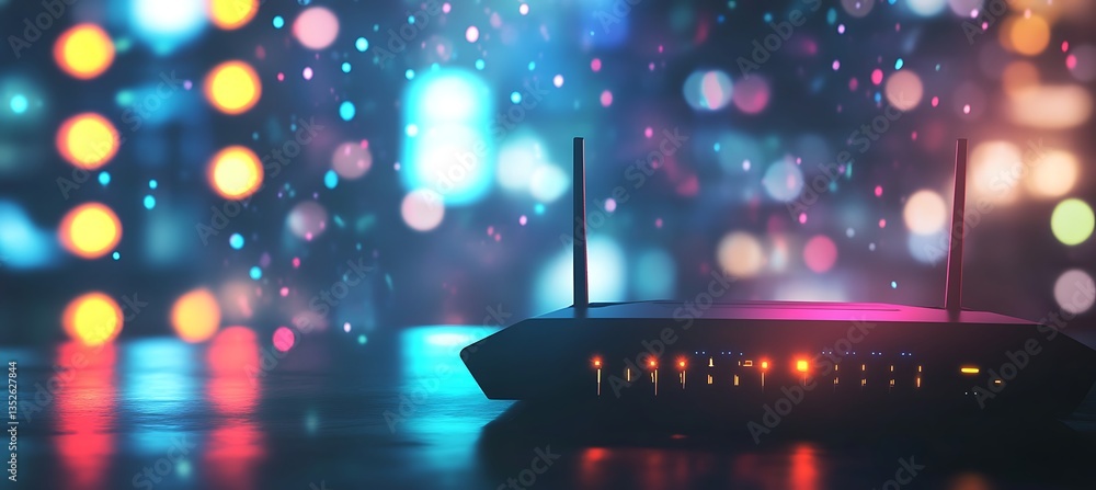 Poster experience lightning-fast gaming with this high-performance router featuring glowing antennas and a 