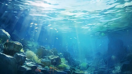 A photo of an underwater seascape watercolor paint