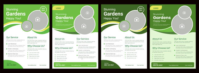 Lawn and gardening service flyer design template. Tree and gardening service poster leaflet design. lawnmower flyer template