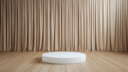 A luxurious podium surrounded by silk curtains, set in a premium showroom