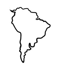 Sprayed silhouette of South America with overspray in black over white. Vector illustration.