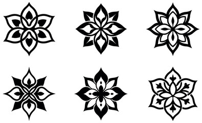 This image showcases six unique floral designs, ideal for tattoo or decorative use.