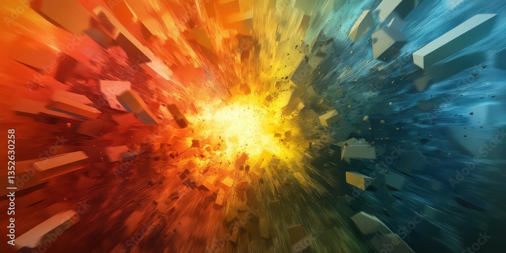 Poster an abstract visual depiction of an explosion expanding outwards in color