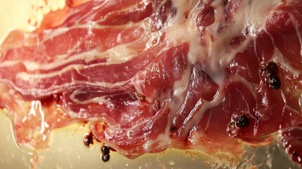Close-Up of Red Cured Meat with Peppercorns
