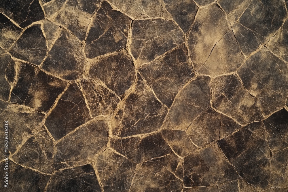 Aufkleber irregular dark brown stone paving with visible cracks and crevices creating a textured surface.