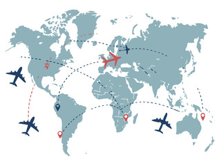 Travel Budget Savings Icon on a World Map with Airplanes  