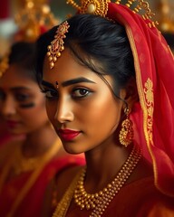 Obraz premium A tamil girl with a red saree.