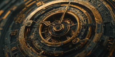 Obraz premium An elaborate ornate clock face with complex mechanical details