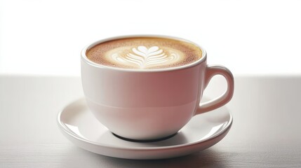 Fototapeta premium Latte Art in White Cup, Cafe , Coffee Shop