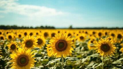 Fototapeta premium An expansive field filled with blooming vibrant yellow sunflowers