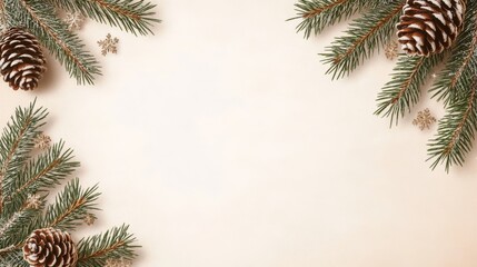 Christmas Festive Frame with Pinecones, Branches and Snowflakes ,Holiday ,Winter