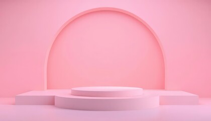 Serene pastel minimalist podium, arched backdrop, matte finish, elegant rose tones, aesthetic, archway
