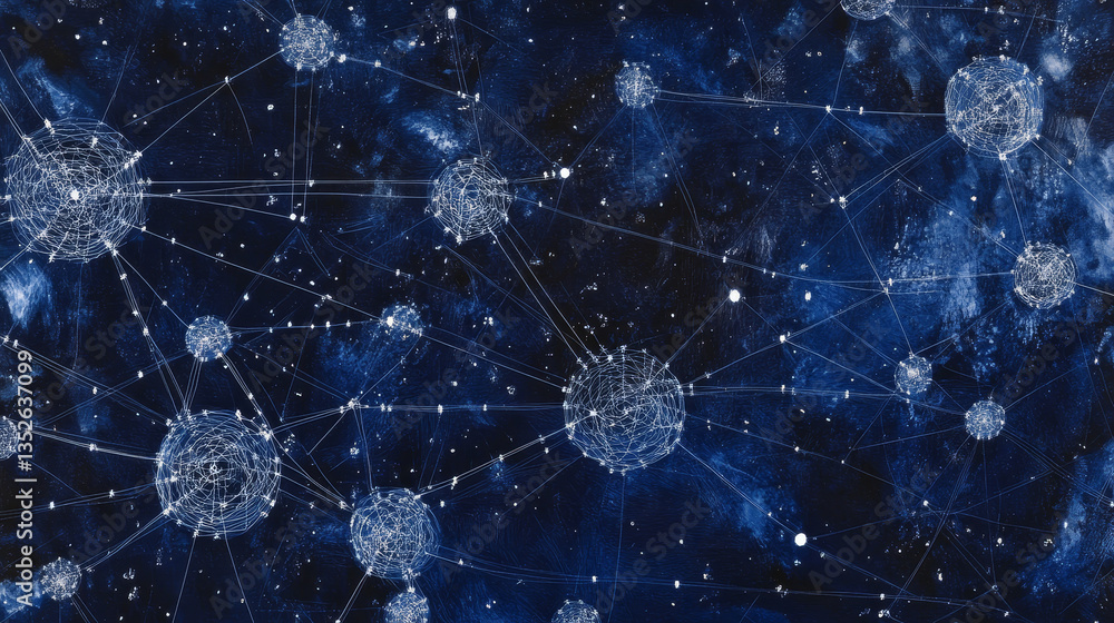 Poster abstract internet network technology concept of interconnected polygons with dark blue background. b