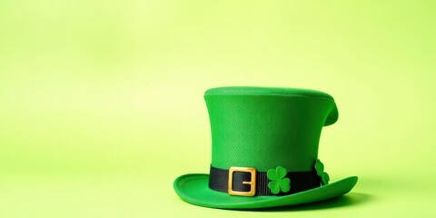 Isolated green leprechaun hat on a bright, happy St Patrick's Day background, fun, texture