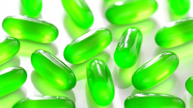 Vitamin e capsules kept on rotating disk. Close up video of vitamin e capsules kept on white background.