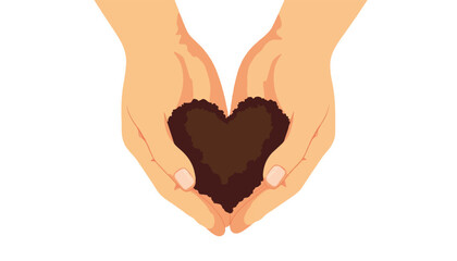 Obraz premium Hands forming heart around soil on white background, love for nature