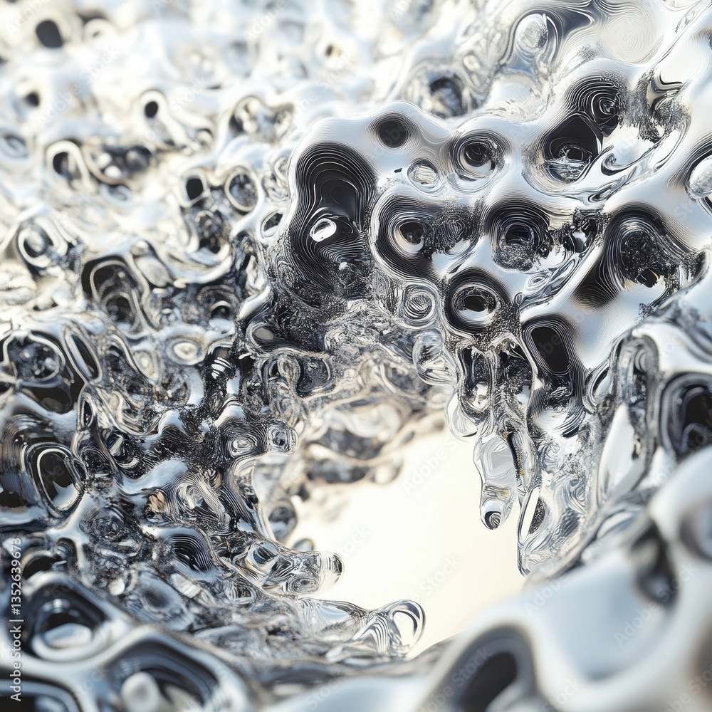 Poster an abstract metallic swirling form with layered and textured surfaces