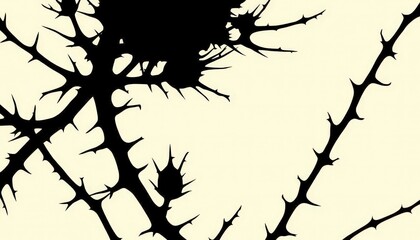 Silhouette of thorny plant twigs, intricate detail, flat vector illustration,  barbed, nature