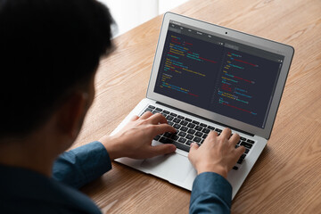 Software development programming on computer screen for modish application and program coding