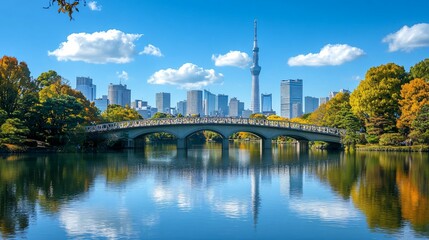 Obraz premium Urban cityscape of Tokyo, Japan, showcasing its modern skyline, high-rise buildings, and vibrant metropolitan atmosphere. The view highlights the dynamic blend of advanced architecture, dense city lay