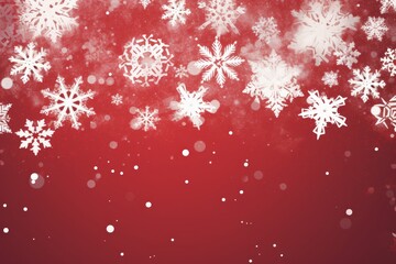 A vibrant red background adorned with various white snowflakes of different sizes and designs, creating a festive atmosphere perfect for winter celebrations and holiday-themed decorations