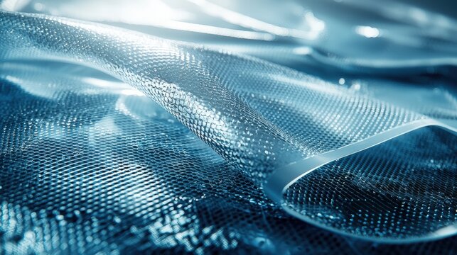 a blue fabric with a wavy pattern 