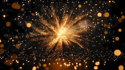 Golden particles exploding into star shape with glowing light