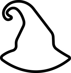 Magic Wizard Witch Hats showing cap a black witch hat icon in line isolated on a transparent background.
