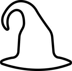 Magic Wizard Witch Hats showing cap a black witch hat icon in line isolated on a transparent background.