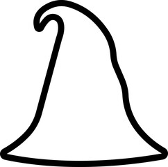 Magic Wizard Witch Hats showing cap a black witch hat icon in line isolated on a transparent background.