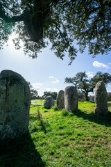 Ancient megalithic stones of the Cromeleque de Vale Maria do Meio in Évora, Alentejo, Portugal,...