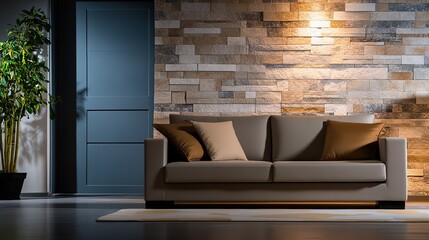 mock up ,Stylish luxury room interior with furniture template, grey sofa with cushons