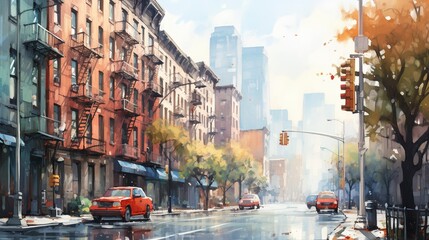 Fototapeta premium A photo of an urban landscape watercolor illustration