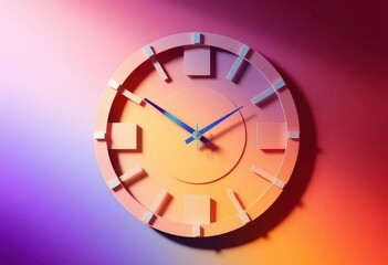 Pastel circles, squares, and triangles forming abstract clock, clock face, orange